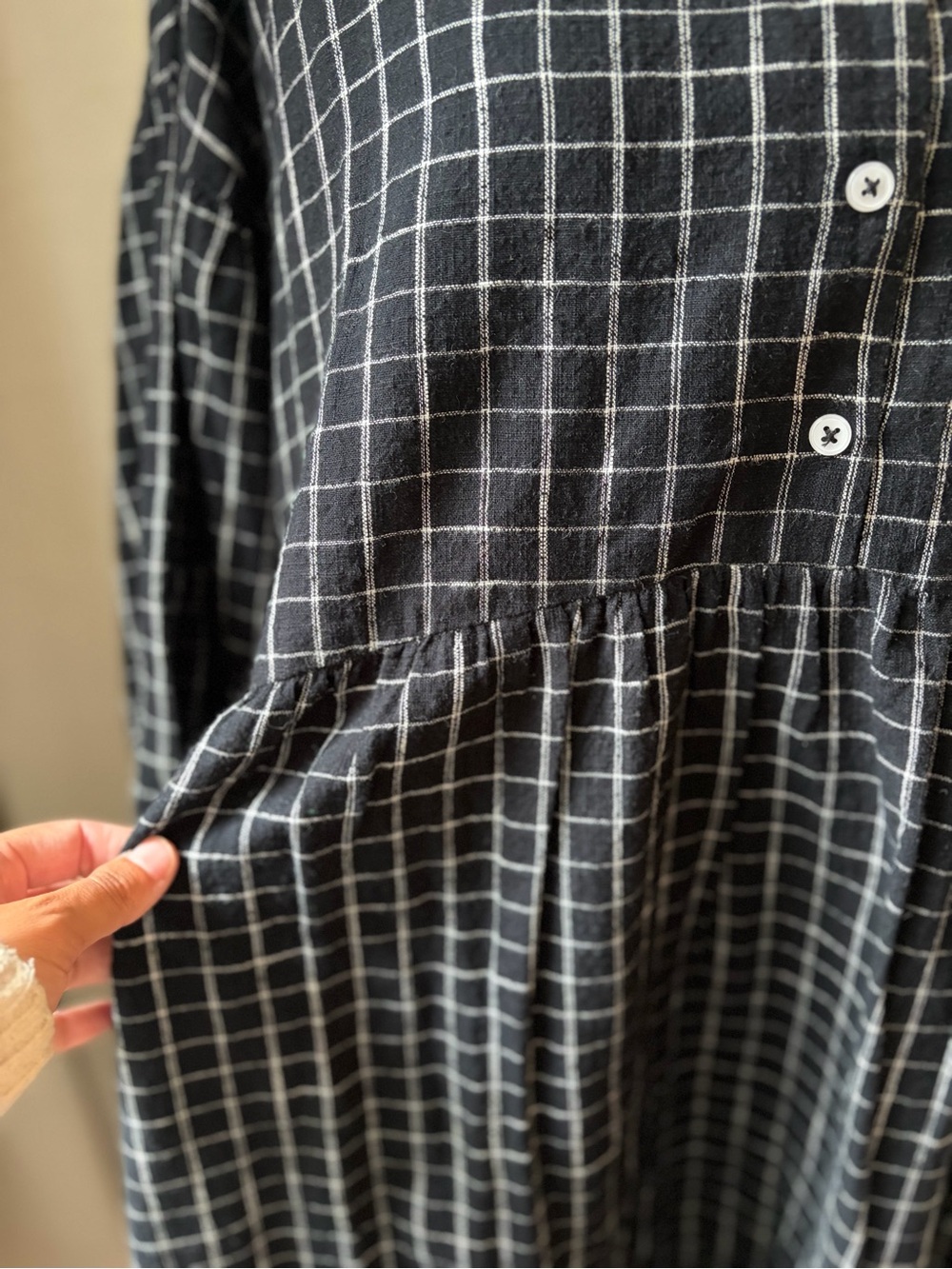 ABLE Nico Swing Dress Black Windowpane Gingham Button-Front Babydoll Dress - Picture 5 of 8